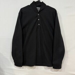 Eddie Bauer Men's Thermal Snap Pullover L‎ Black Fleece Lined Waffle Knit